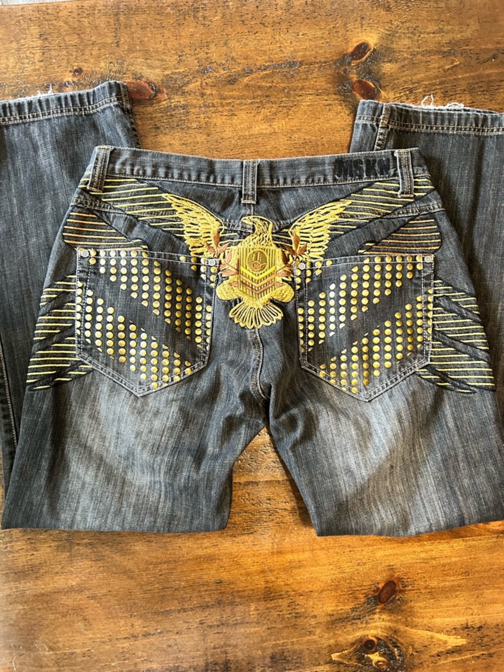 Vintage Y2K Miskeen Embroidered Eagle Baggy Denim 38x30